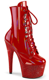 BEJEWELED-1020-7 Red Holo Rhinestone Boots-Pleaser-Tragic Beautiful