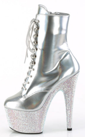 BEJEWELED-1020-7 Silver Holo Rhinestone Boots-Pleaser-Tragic Beautiful
