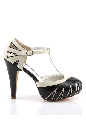 BETTIE-25 Blk-Cream Faux Leather Heels-Pin Up Couture-Tragic Beautiful