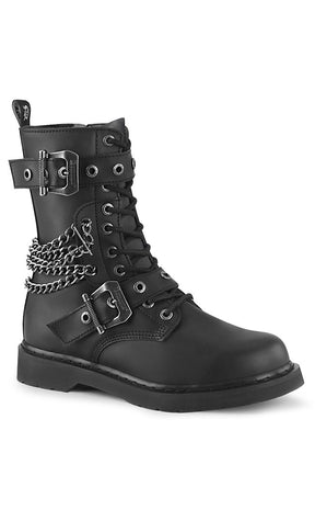 BOLT-250 Black Lace Up Chain Boots-Demonia-Tragic Beautiful