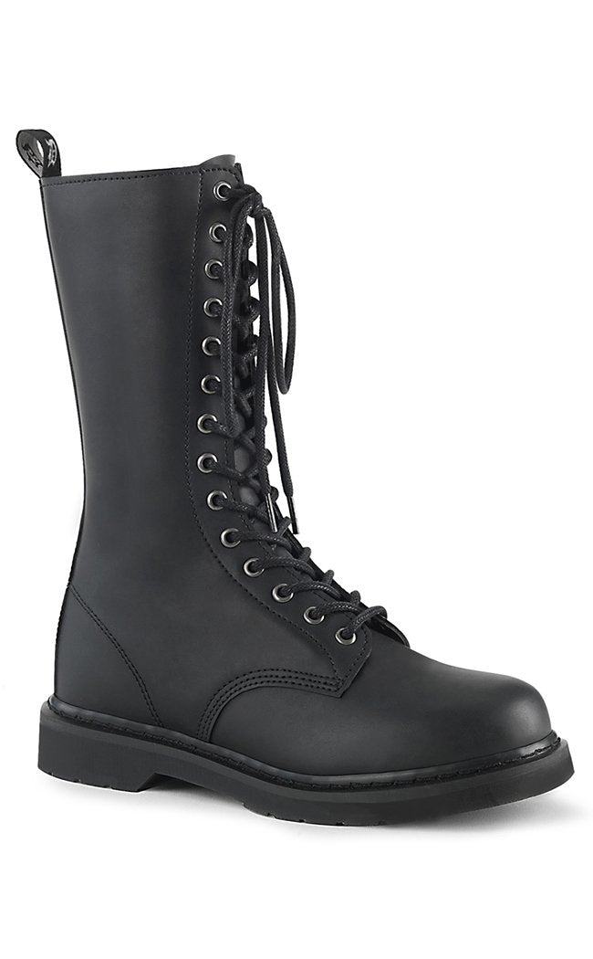 BOLT-300 Black Lace Up Mid Calf Boots-Demonia-Tragic Beautiful