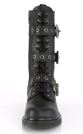 BOLT-330 Black Lace Up Mid Calf Boots-Demonia-Tragic Beautiful