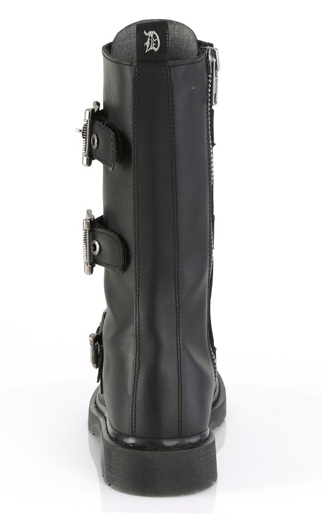 BOLT-330 Black Lace Up Mid Calf Boots-Demonia-Tragic Beautiful