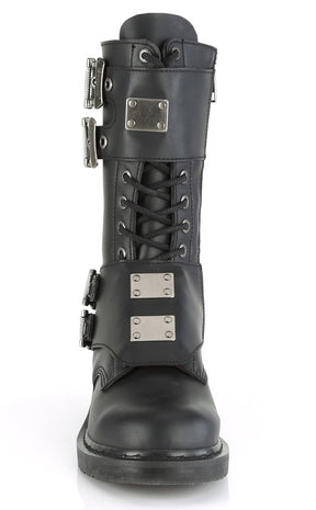 BOLT-345 Black Lace Up Mid Calf Boots-Demonia-Tragic Beautiful
