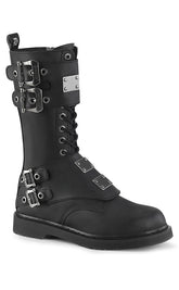 BOLT-345 Black Lace Up Mid Calf Boots-Demonia-Tragic Beautiful
