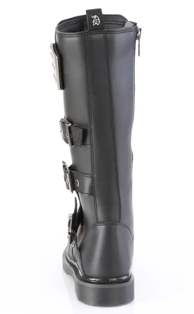 BOLT-405 Black Knee High Moto Boots-Demonia-Tragic Beautiful