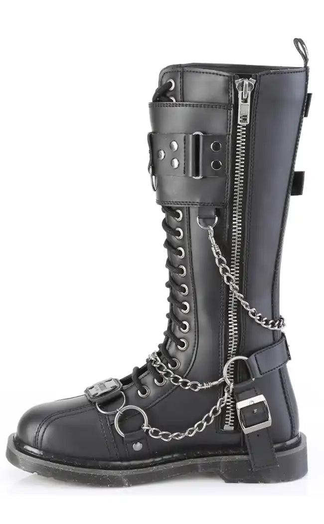 BOLT-415 Black Knee High Combat Boots-Demonia-Tragic Beautiful