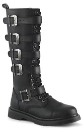 BOLT-425 Black Knee High Buckle Boots-Demonia-Tragic Beautiful