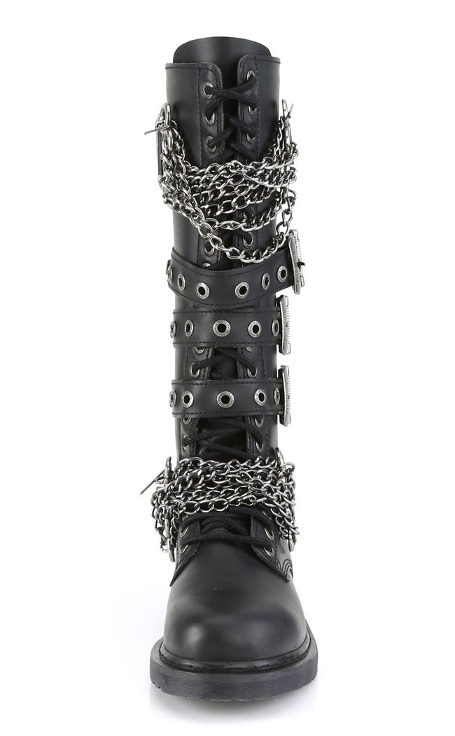 BOLT-450 Black Knee High Buckle Boots-Demonia-Tragic Beautiful