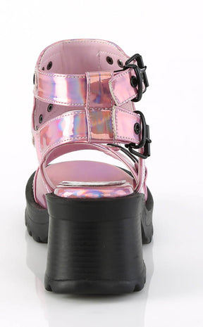 BRATTY-07 Pink Holo Chunky Heel Sandals-Demonia-Tragic Beautiful