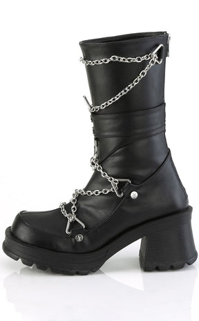 BRATTY-120 Black Chain Mid-Calf Boots-Demonia-Tragic Beautiful