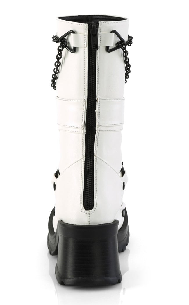 BRATTY-120 White Chain Mid-Calf Boots-Demonia-Tragic Beautiful