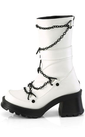 BRATTY-120 White Chain Mid-Calf Boots-Demonia-Tragic Beautiful