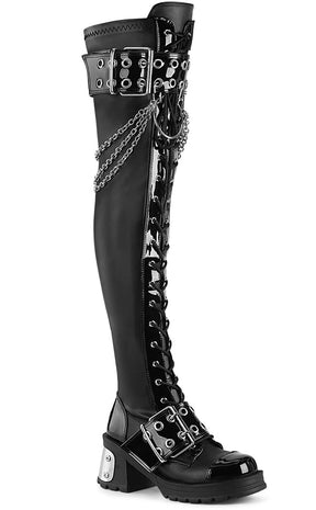BRATTY-304 Black Stretch Thigh High Boots-Demonia-Tragic Beautiful