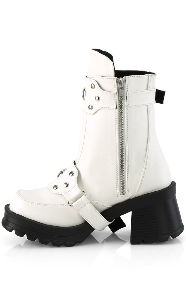 BRATTY-56 White Matte Ankle Boots-Demonia-Tragic Beautiful