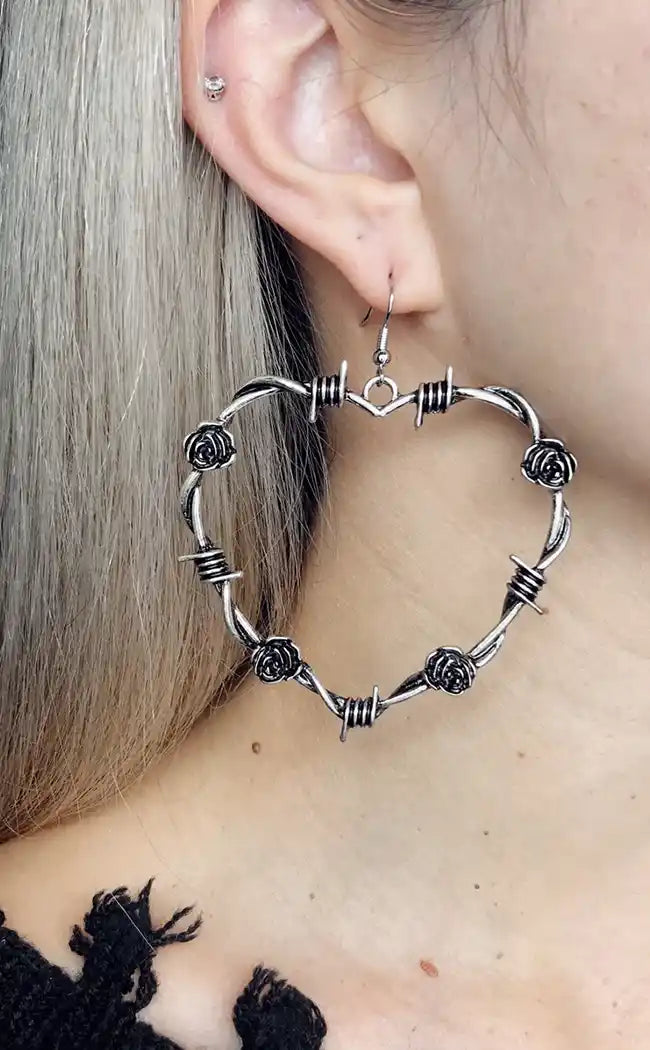 Barbed Wire Heart Earrings-Gothic Jewellery-Tragic Beautiful