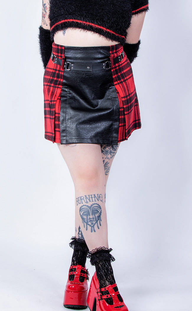 Battle Ready Pleated Skirt | Red Tartan-Punk Rave-Tragic Beautiful