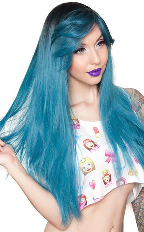 Bella Dark Root Long Turquoise Mix Wig-Rockstar Wigs-Tragic Beautiful