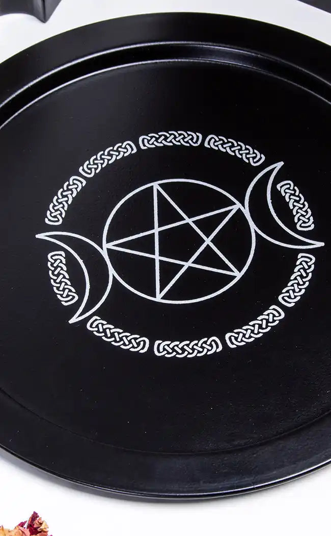 Black Triple Moon Pentacle Offering Plate-Witchcraft Supplies-Tragic Beautiful