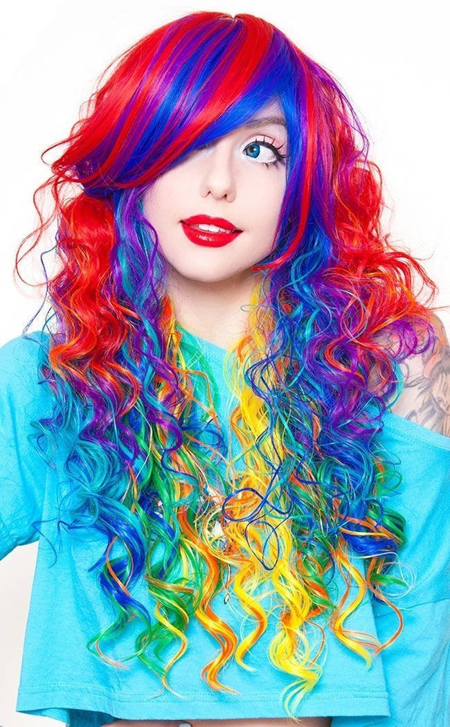 Bright Rainbow Rock Long Curly Wig-Rockstar Wigs-Tragic Beautiful