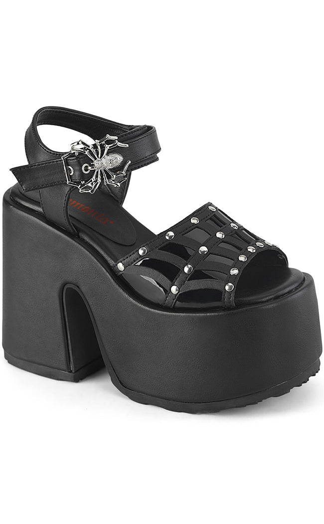 CAMEL-17 Black Vegan Platform Spider Sandals-Demonia-Tragic Beautiful