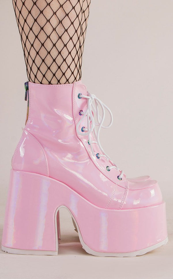 Demonia CAMEL-203 Baby Pink Ankle Boots | Alt Festival Shoes Australia