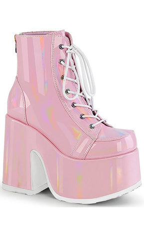 CAMEL-203 Baby Pink Patent Ankle Boots-Demonia-Tragic Beautiful