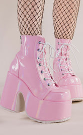 CAMEL-203 Baby Pink Patent Ankle Boots-Demonia-Tragic Beautiful