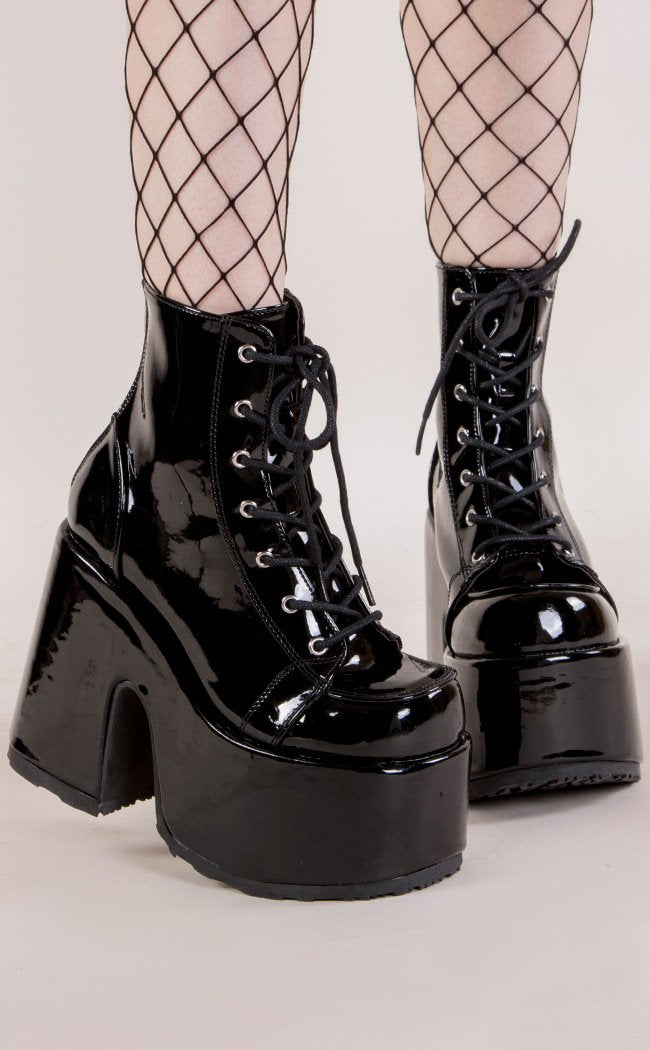 CAMEL-203 Black Patent Ankle Boots-Demonia-Tragic Beautiful