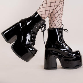 CAMEL-203 Black Patent Ankle Boots-Demonia-Tragic Beautiful