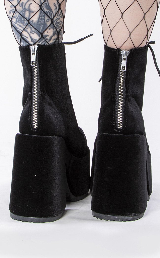 CAMEL-203 Black Velvet Boots (Au Stock)-Demonia-Tragic Beautiful