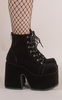 Demonia CAMEL-203 Black Velvet Ankle Boots | Goth Alt Shoes Australia