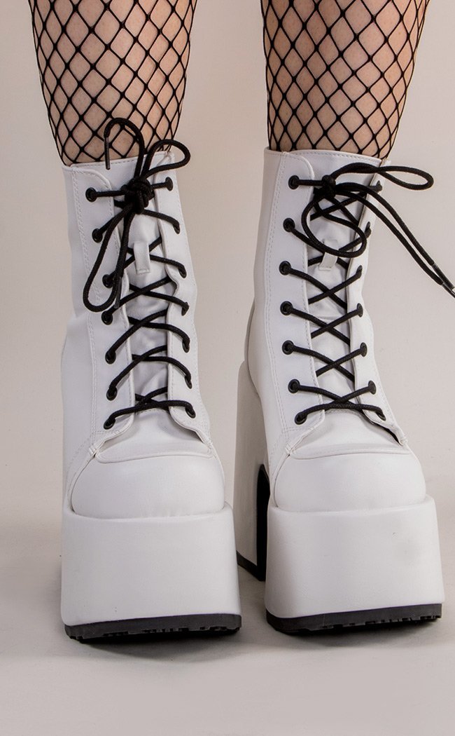 CAMEL-203 White Ankle Boots-Demonia-Tragic Beautiful