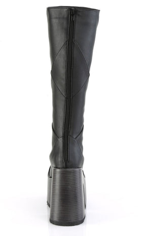 CAMEL-280 Black Vegan Patchwork Knee Boots-Demonia-Tragic Beautiful