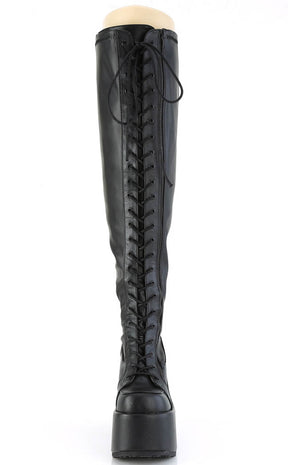 CAMEL-300WC Black Matte Vegan Thigh High Boots | Wide Calf-Demonia-Tragic Beautiful