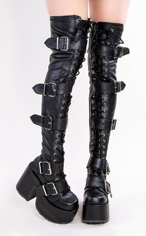 CAMEL-305 Black Matte Thigh High Boots-Demonia-Tragic Beautiful