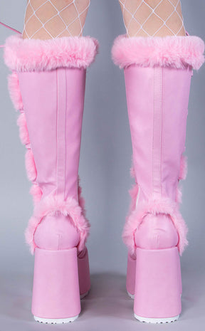 CAMEL-311 Pastel Pink Fluffy Boots-Demonia-Tragic Beautiful