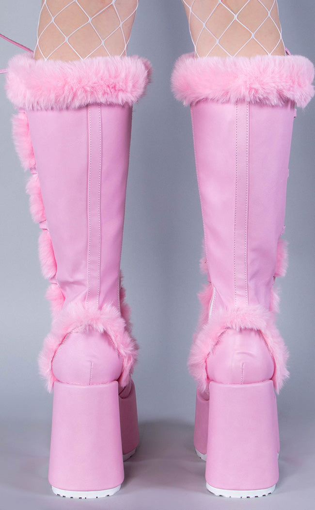 CAMEL-311 Pastel Pink Fluffy Boots-Demonia-Tragic Beautiful