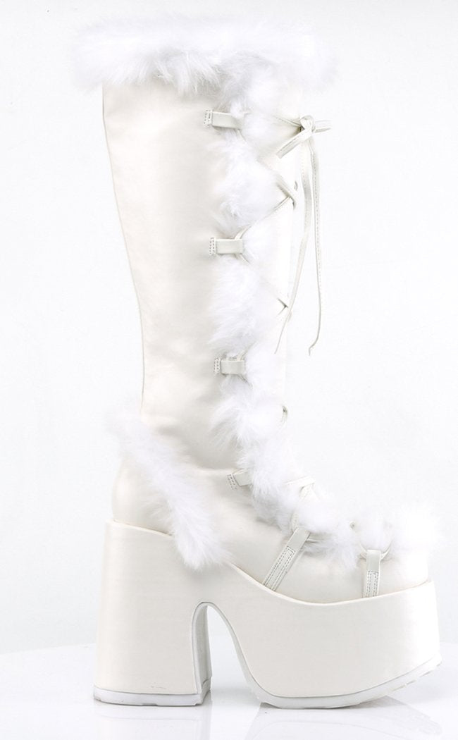 CAMEL-311 White Vegan Leather Boots-Demonia-Tragic Beautiful