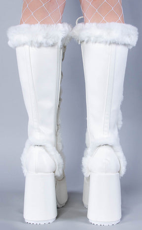 CAMEL-311 White Vegan Leather Boots-Demonia-Tragic Beautiful