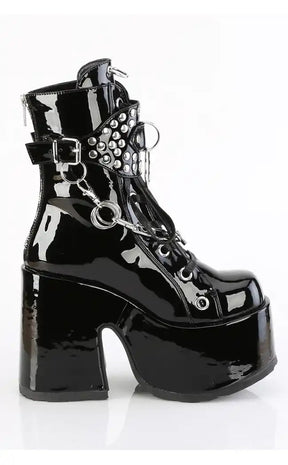 CAMEL-65 Black Patent Studded Boots-Demonia-Tragic Beautiful