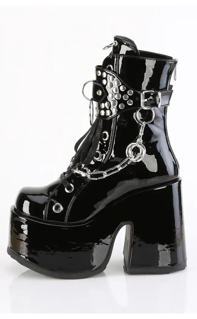 CAMEL-65 Black Patent Studded Boots-Demonia-Tragic Beautiful