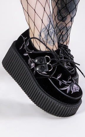 CREEPER-219 Black Velvet Creepers (Au Stock)-Demonia-Tragic Beautiful