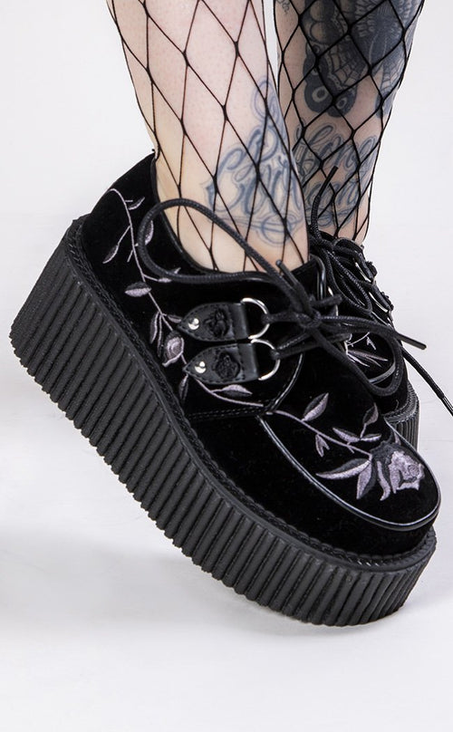 Demonia CREEPER219 Black Velvet Creepers Goth Alt Shoes Australia