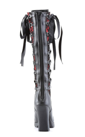 CRYPTO-106 Black & Red Lace Knee High Boots-Demonia-Tragic Beautiful