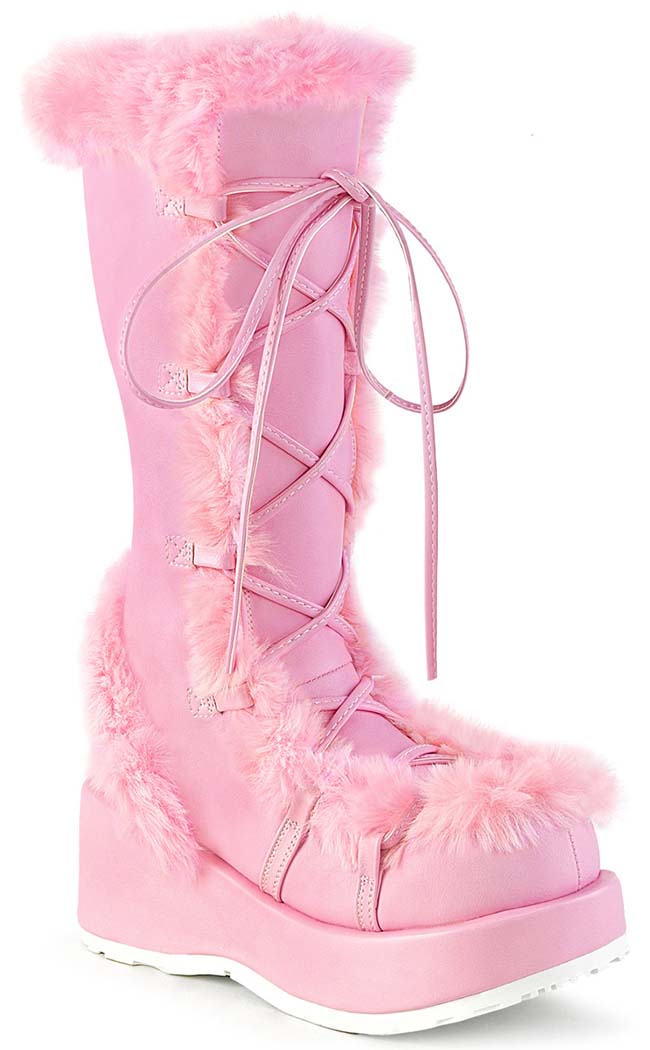 CUBBY-311 Baby Pink Vegan Suede Boots-Demonia-Tragic Beautiful