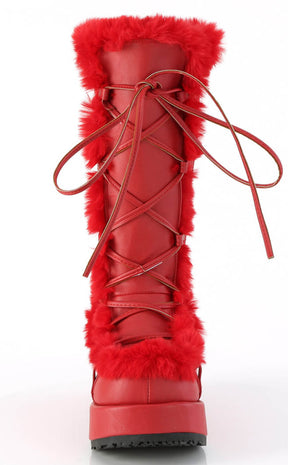 CUBBY-311 Red Vegan Suede Boots-Demonia-Tragic Beautiful