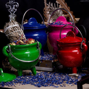 Cast Iron Cauldron w Lid in Blue-Cauldrons-Tragic Beautiful