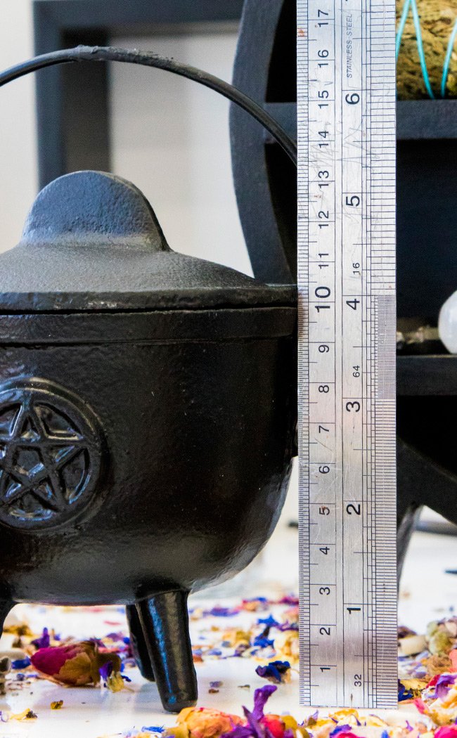 Cast Iron Engraved Pentacle Cauldron-Cauldrons-Tragic Beautiful