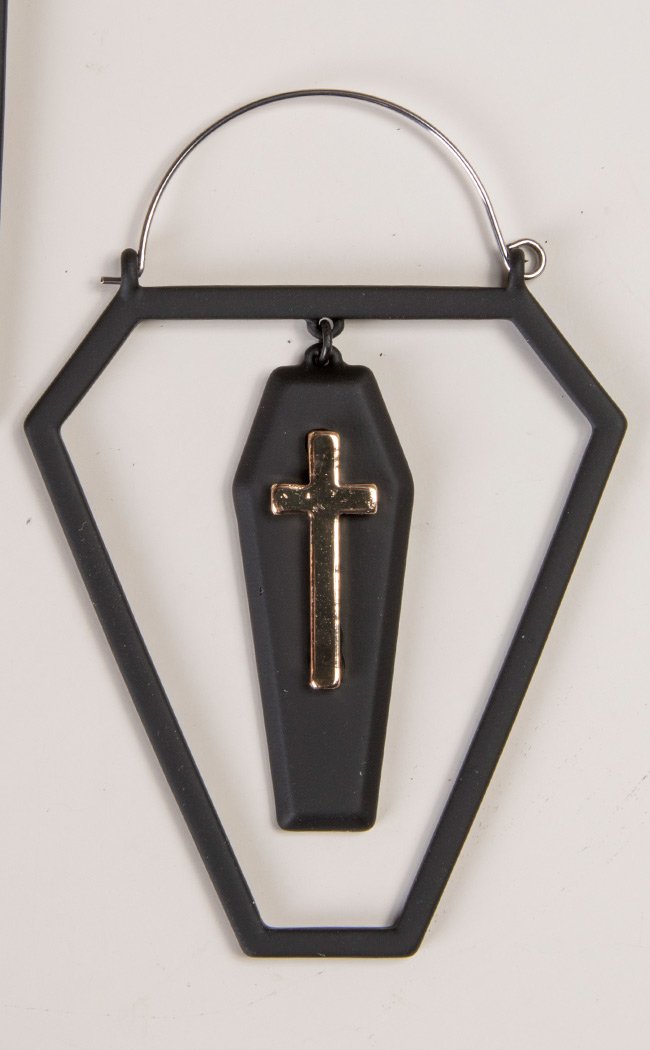 Cross in a Coffin Plug Hoops | Earrings-TB-Tragic Beautiful